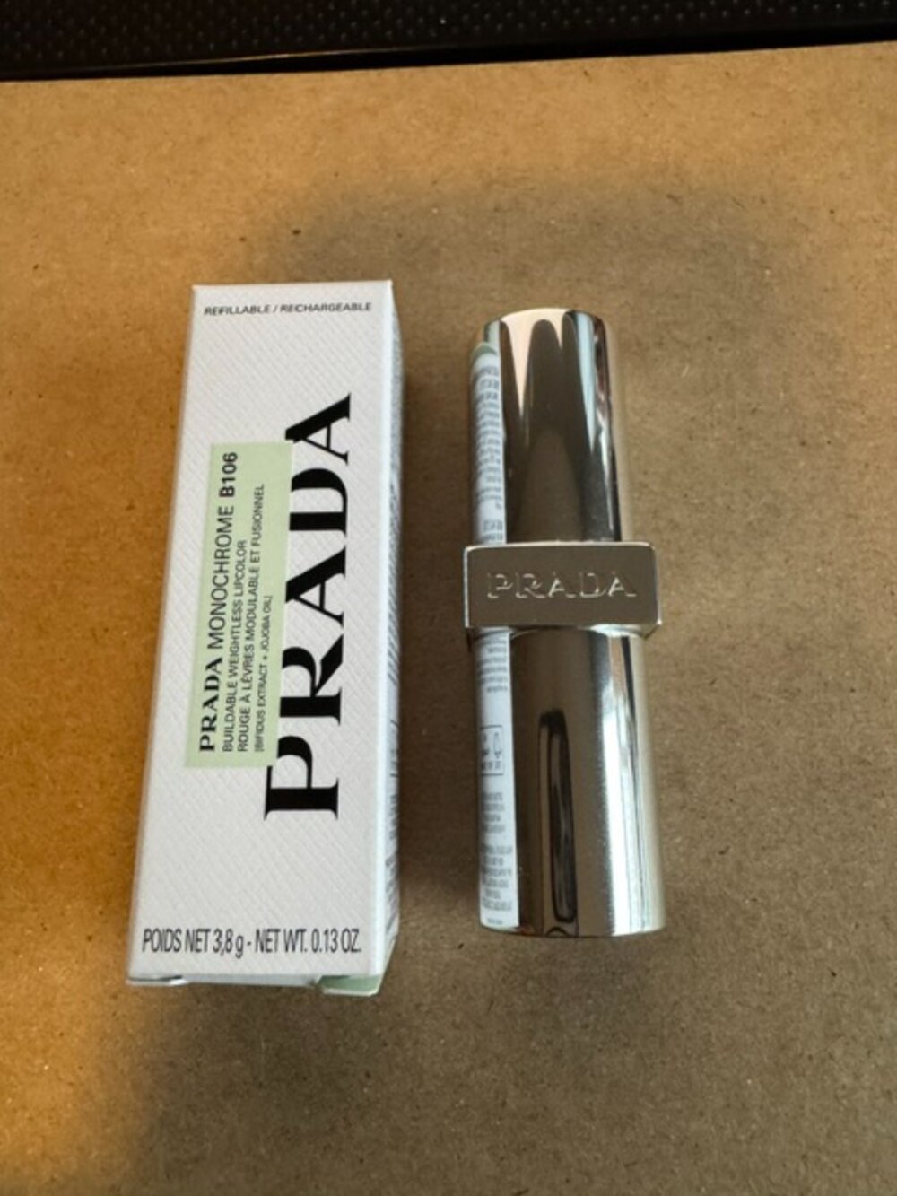 Prada Monochrome Soft Matte Blur Lipstick - B106 CARAMEL - cool brown nude